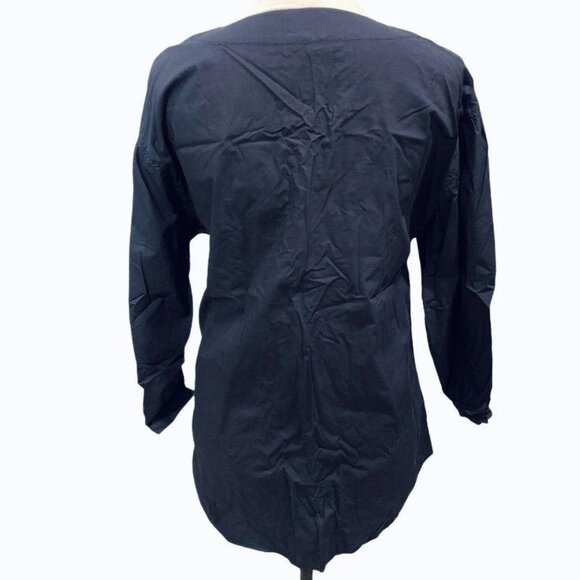 Anthropologie HD in Paris Lace Up Top Navy Medium Blue - Picture 2 of 4